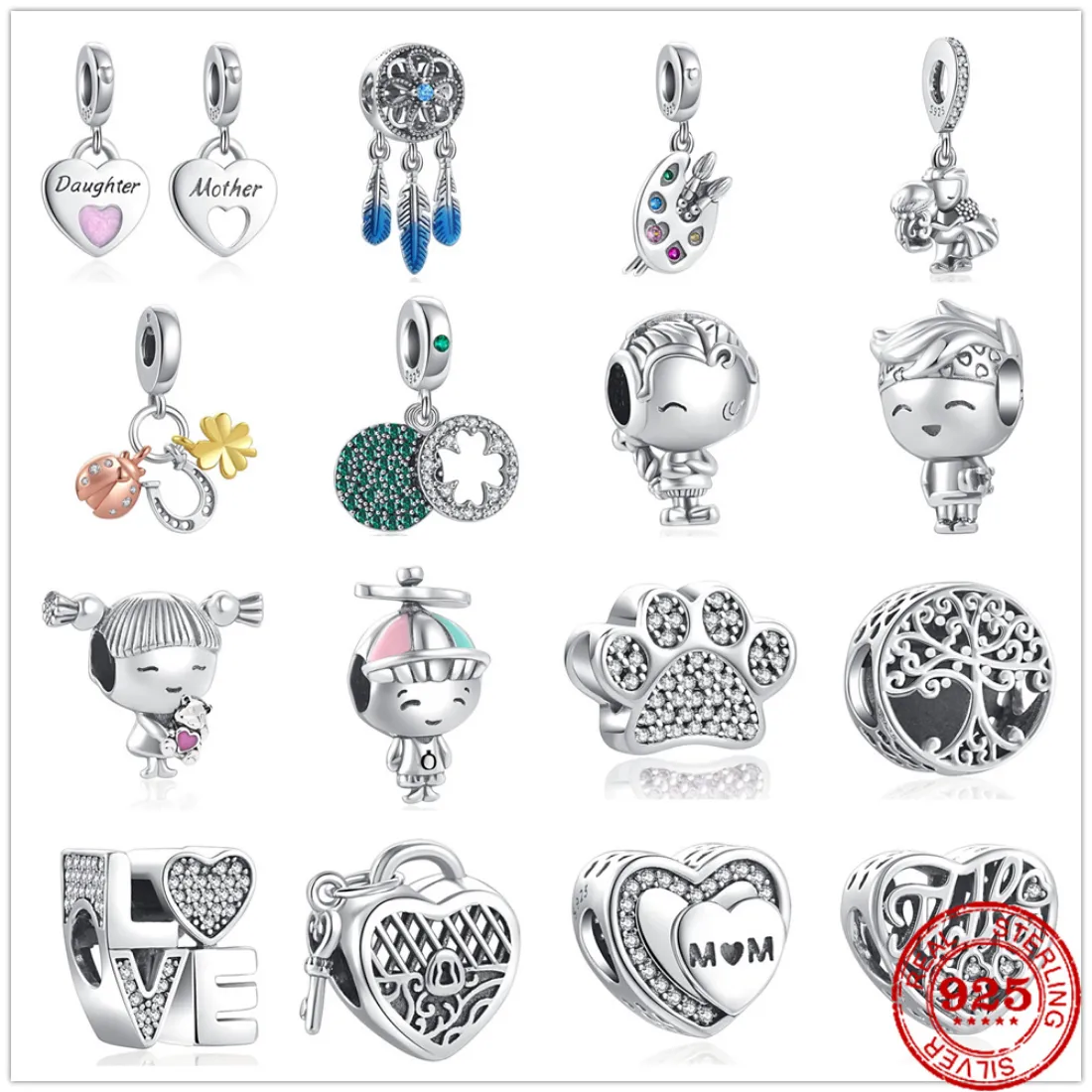 925 sterling Silver Dangle Charm Beads High Quality Jewelry Gift Wholesale Four Clover Lock Heart Pendant Bead Fit Pandora Bracelet DIY 00321
