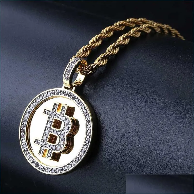 Collane con ciondolo Gioielli Hip Hop Collana con ciondolo moneta ghiacciata Catena in oro per uomo Zircone Mens Drop Delivery 2022 Collane Pendenti Dh20Q