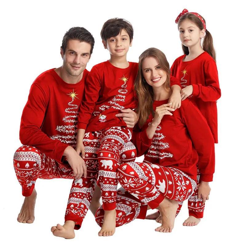 Семейная домашняя одежда наборы пары Рождественская семья, соответствующая пижаме, набор красной костюм для рождественской одежды для детей мать -мать.