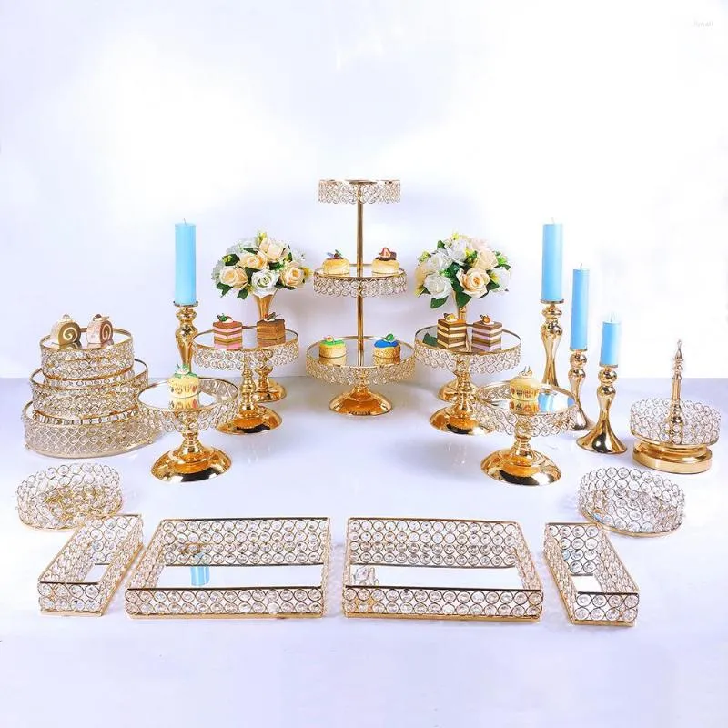 Bakeware Tools Gold 8-21pcs Elektroplatta Metal Crystal Cake Stand Set Display Wedding Birthday Party Dessert Cupcake Plate Rack