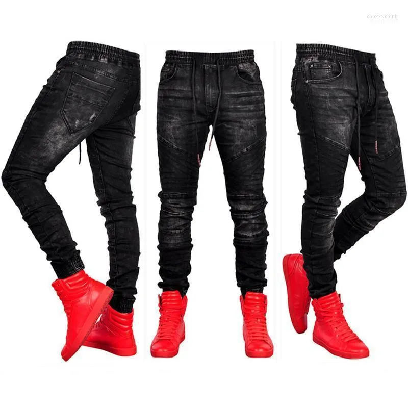 Men's Jeans Cool Designer Brand Men's Fashion Trends Straight Denim Trouers Classic Style Patchwork Pants Elastic Waistband Slim