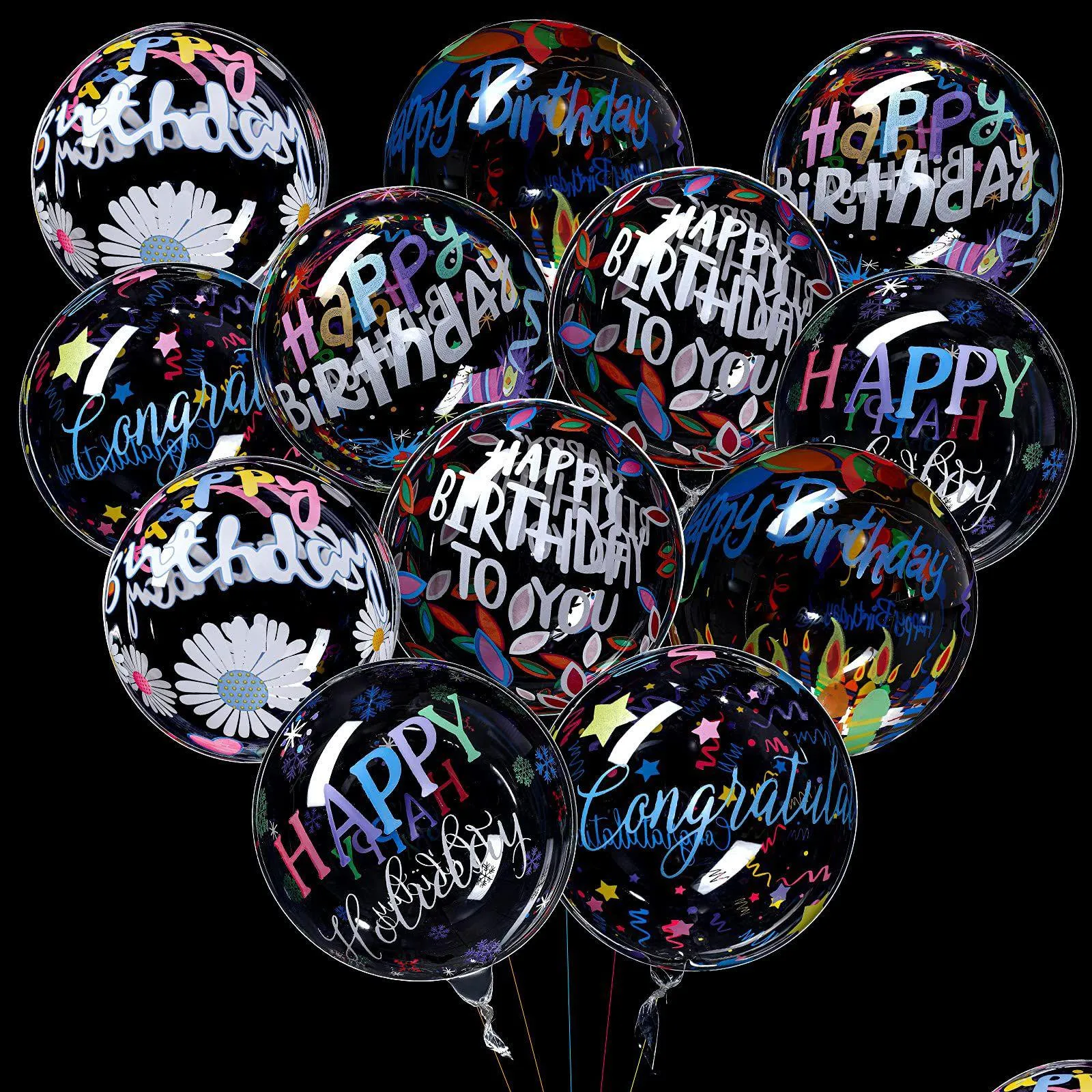 Feestdecoratie feest decoratie gelukkige verjaardag ballonnen transparante bobo clear round ronde colorf 4d voor bruiloft baby shower 20 inch dr. Dh46e