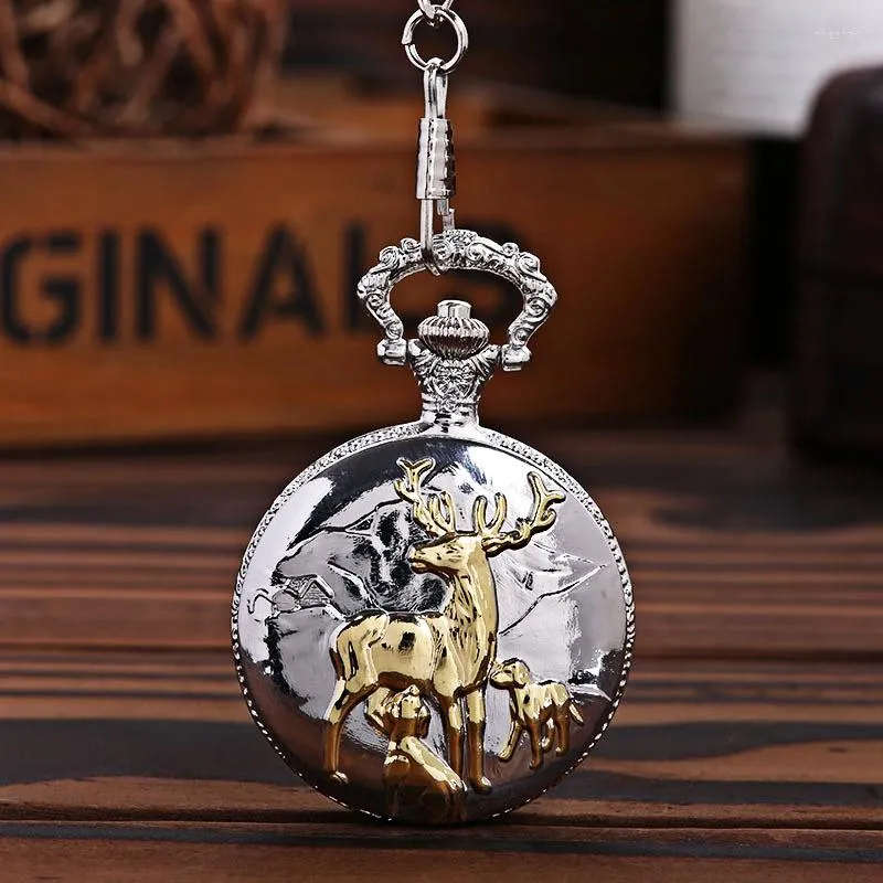 Pocket Watches 1027watcher And Child Watch Cute Vintage Large Thick Chain Relief Three Elk Mdeer Drinking Milk Classical