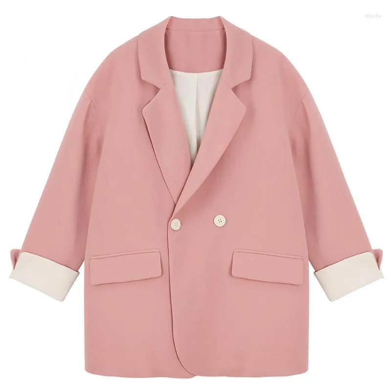 Costumes pour femmes PEUT-U U rose col cranté Blazer à manches longues Double boutonnage poche ample décontracté manteau C0407