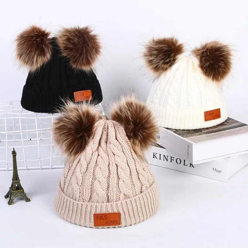 8 Styles Winter Hat Boys Girls Knitted Beanies Thick Baby Cute Hair Ball Cap Infant Toddler Warm Caps Boy Girl Pom Poms Warmer Hats M926