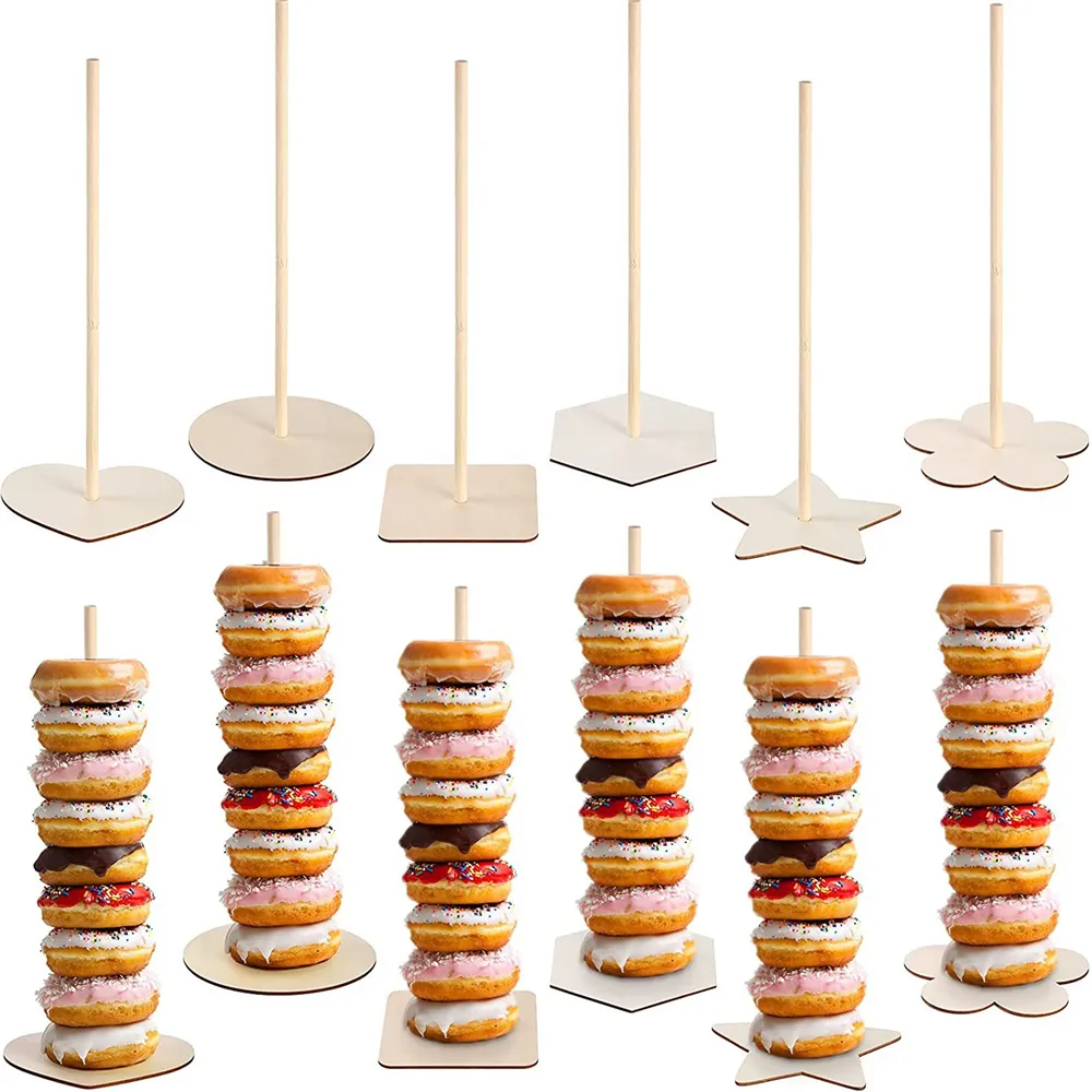 Feestbenodigdheden Wood Donut Stands Bagels Display Holder voor Baby Shower Bruiloft Verjaardagstafel Decoraties XBJK2210