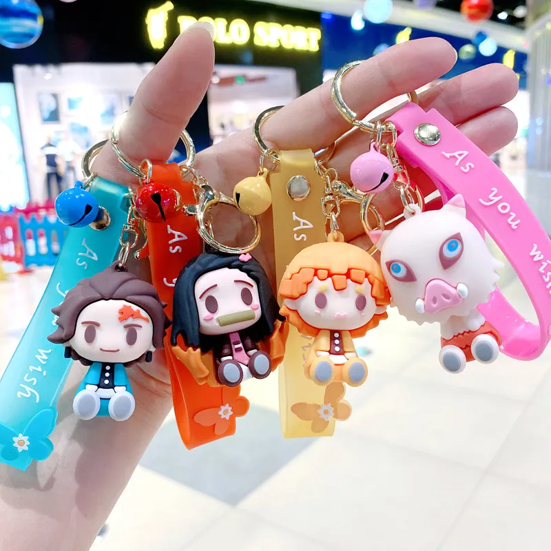 4 Designs Cartoon Anime Demon Slayer Nezuko PVC 3D Bierek podwójny wisiorek Agatsuma Zenitsu Keyring