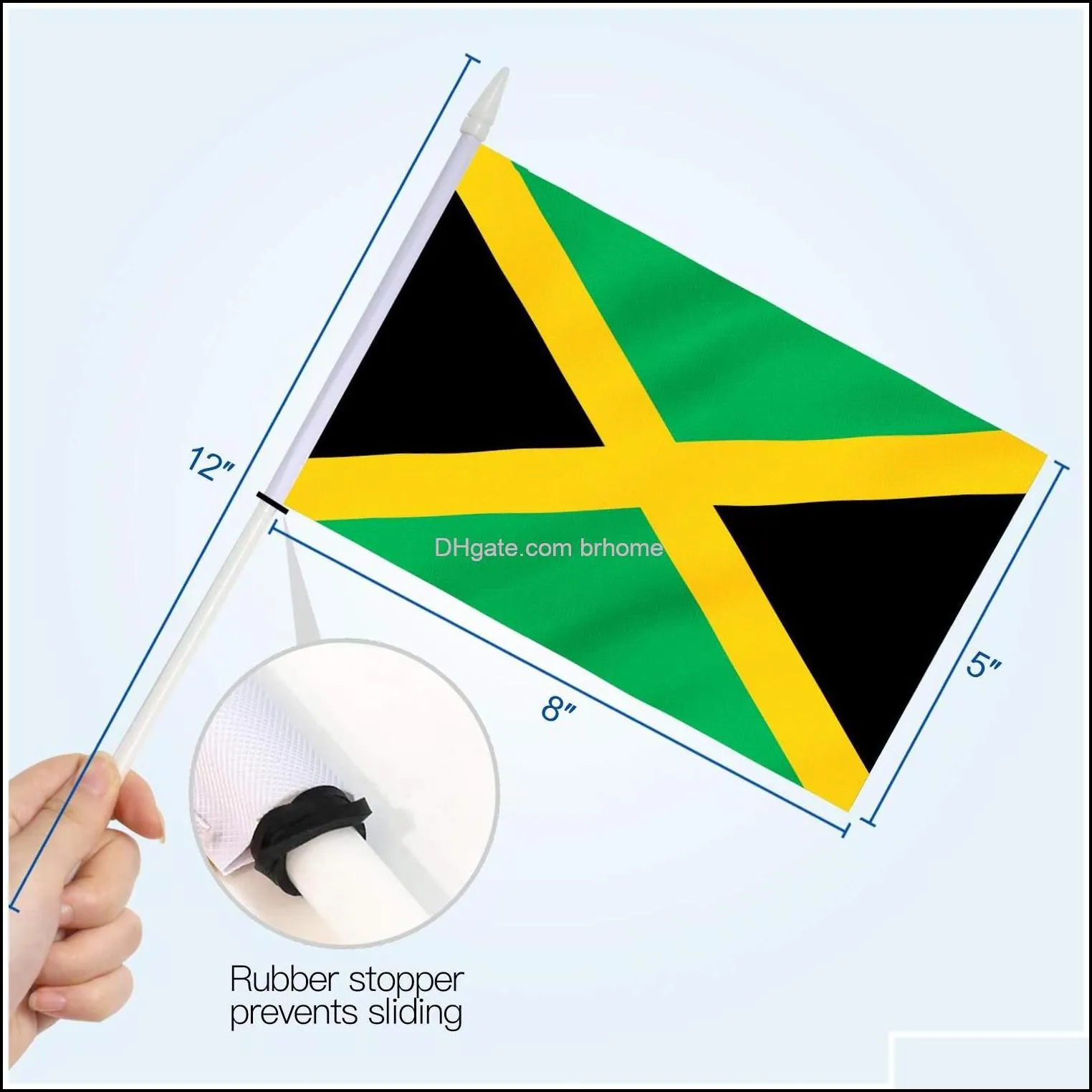 Banner Flags Jamaica Mini Flag Hand Held Small Miniature Jamaican On Stick Fade Resistant Vivid Colors 5X8 Inch With Solid Pol Brhome
