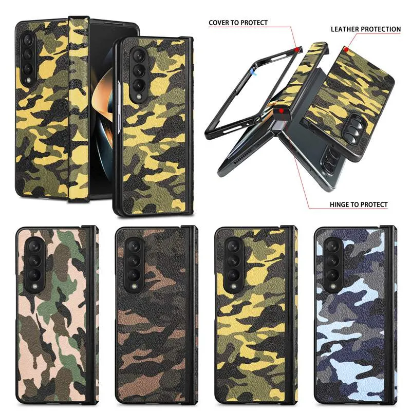 Z FOLD4 Camouflage Lederen Wallet Cases voor Samsung Z Fold 4 3Vad4 Galaxy Fold3 Zfold3 leger Militaire camo -houder Flip Cover Business Flip Folding Shockproof Pouches