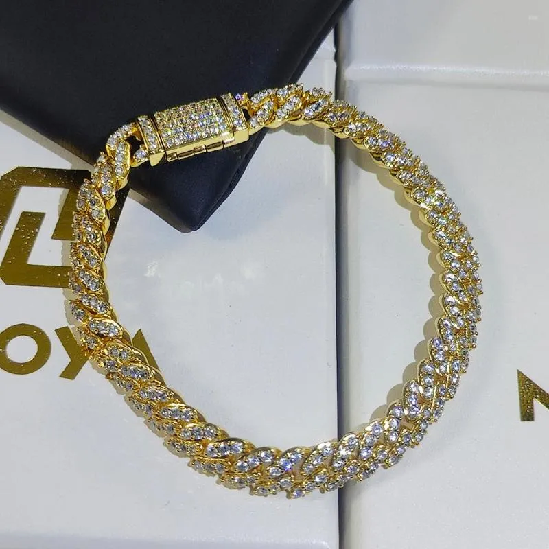 Link Bracelets Gold Plated Hip Hop Iced Out Full CZ Prong Diamond Miami Cuban Chain Necklace Bracelet With Giftbox For Men And Women