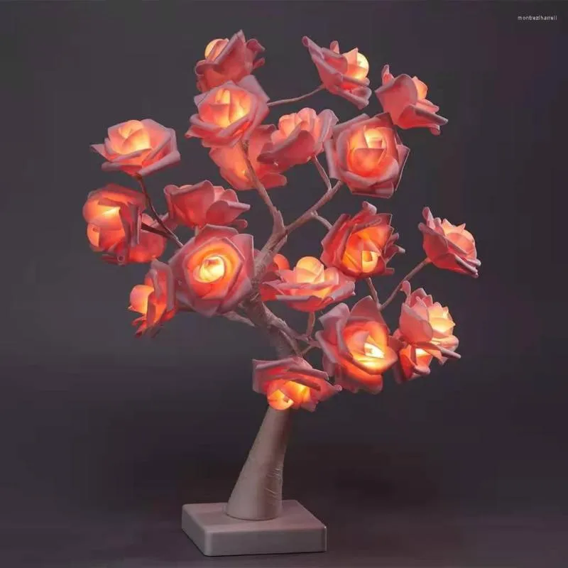 Lampes de table LED Rose Tree Light Saint Valentin Décorer la chambre de la fille Décoration Creative Home Net Lampe féerique rouge
