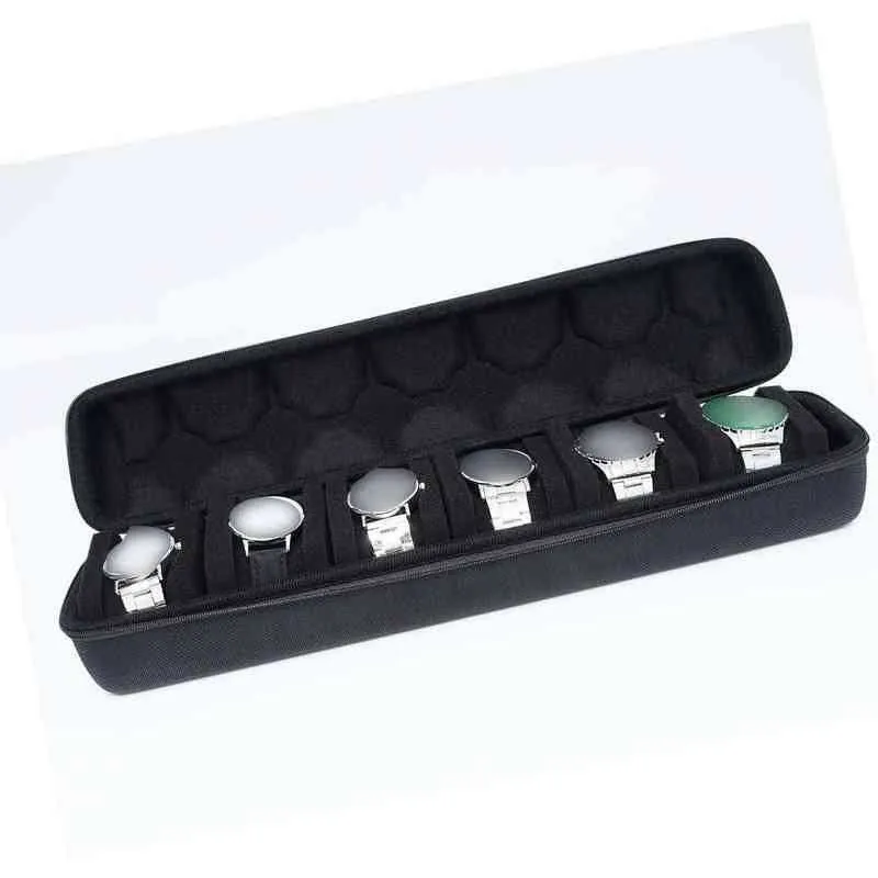 6 Slot Watch Travel Case EVA Watch Holder with Handle Jewelry Storage Black