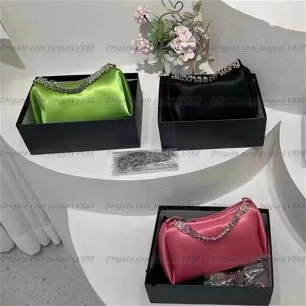 Luxe designer handtassen koppelingszakken voor vrouwelijke erfgename satijnen tas met strass schouderband kruis body letters handtas dames kristal portemonnee