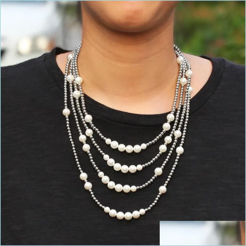 Beaded Necklaces Fashion Mens Pearl Necklaces Hip Hop Stainless Steel Ball Beaded Necklace Jewelry Clavicle Chain Drop Delivery 2022 Dhiqo