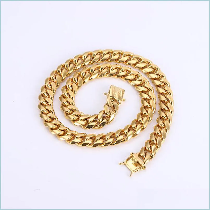 Chains 14K Yellow Gold Plated Mens Heavy Miami Cuban Chain Necklace 217 R2 Drop Delivery 2022 Jewelry Necklaces Pendants Dhaug