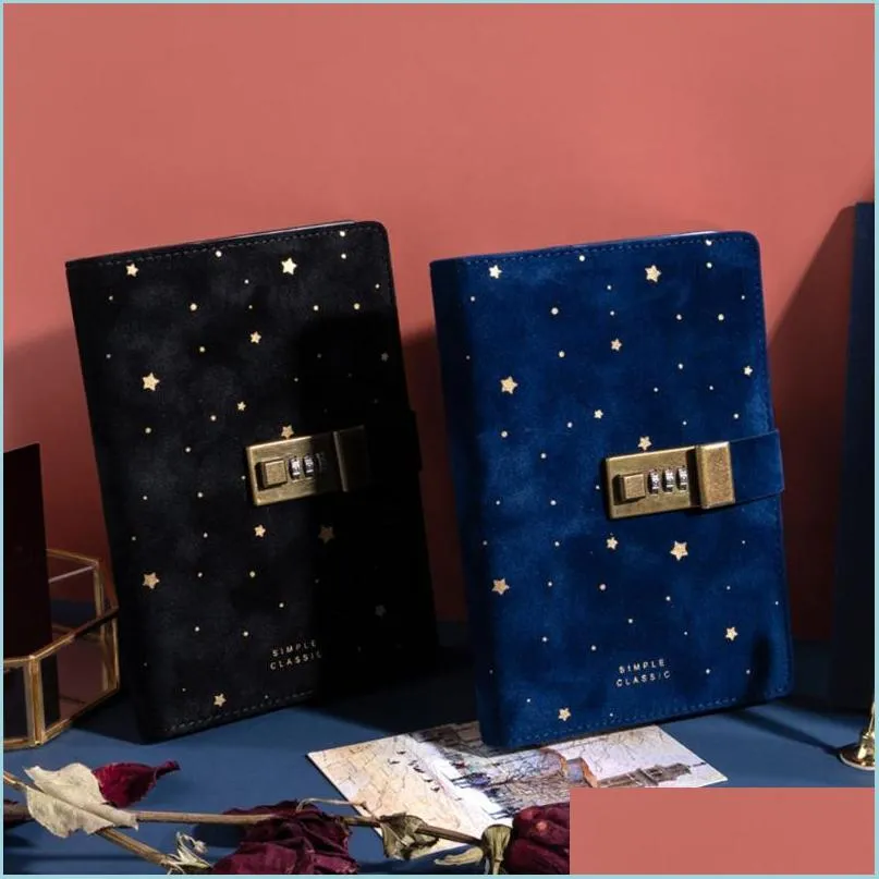 Notepads Notepads B6 Suede Travel Notebook With Combination Lock Password Star Agenda Diary Journal Notepad Business Stationery Drop Dhazx