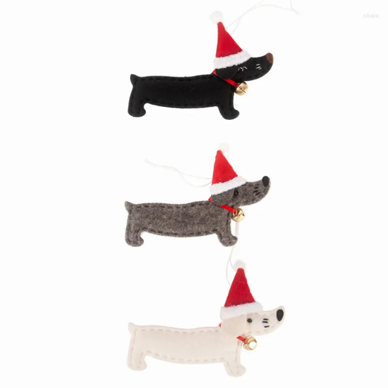 Decorações de Natal 15 cm de tecido não tecido Dachshund Ornamentos de cães Pingente de boneca de 2022 anos para crianças Navidad Xmas Tree Decor