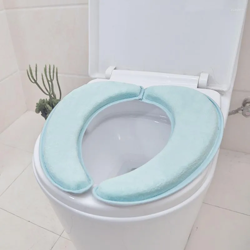 Fundas de asiento de inodoro Extra gruesas, cálidas y suaves, almohadilla de tapa, Protector de inodoro, accesorios de baño, juego de alfombrilla adhesiva