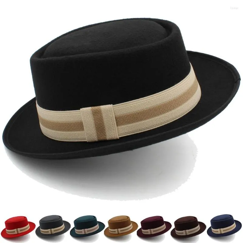 Berets Men Women Woolen Classical Pork Pie Hats Retro Fedora Trilby Sunhat Street Style Caps Party Travel Outdoor Rozmiar US 7 1/4 uk l