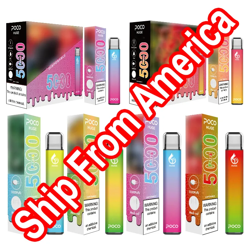 100% Original e Cigarro Poco Enorme Vape Descartável Pré-preenchido 15ml Pod 5000 Puffs 950mAh Bobina de Malha Recarregável Disposbale Vapes Navio do Armazém da América