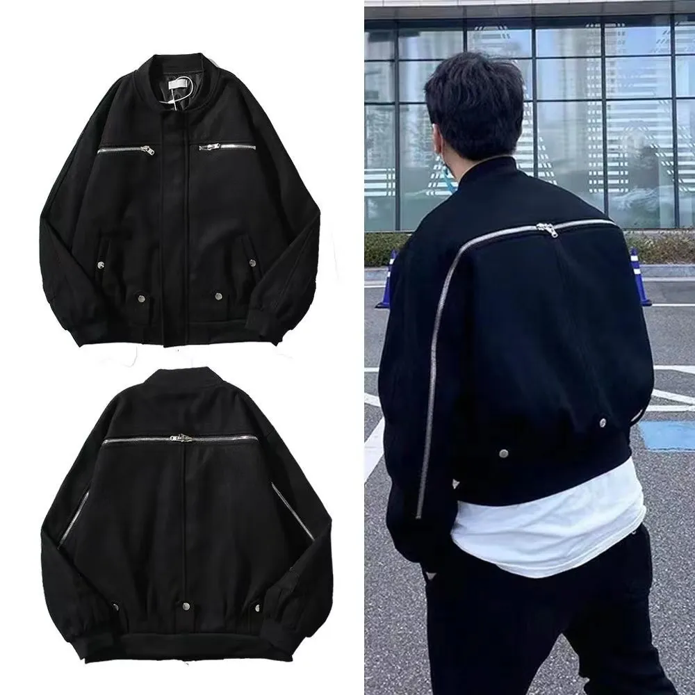 Giacche firmate da uomo Zipper Up Back Colletto da baseball nero Tasche streetwear Pile Hip Hop Varsity Capispalla Top Bomber Coats