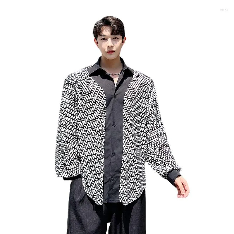 Männer Casual Hemden Plaid Splice Vintage Langarm Hemd Männer Japan Koreanische Streetwear Fashion Oversize Pendeln Blusen Strickjacke