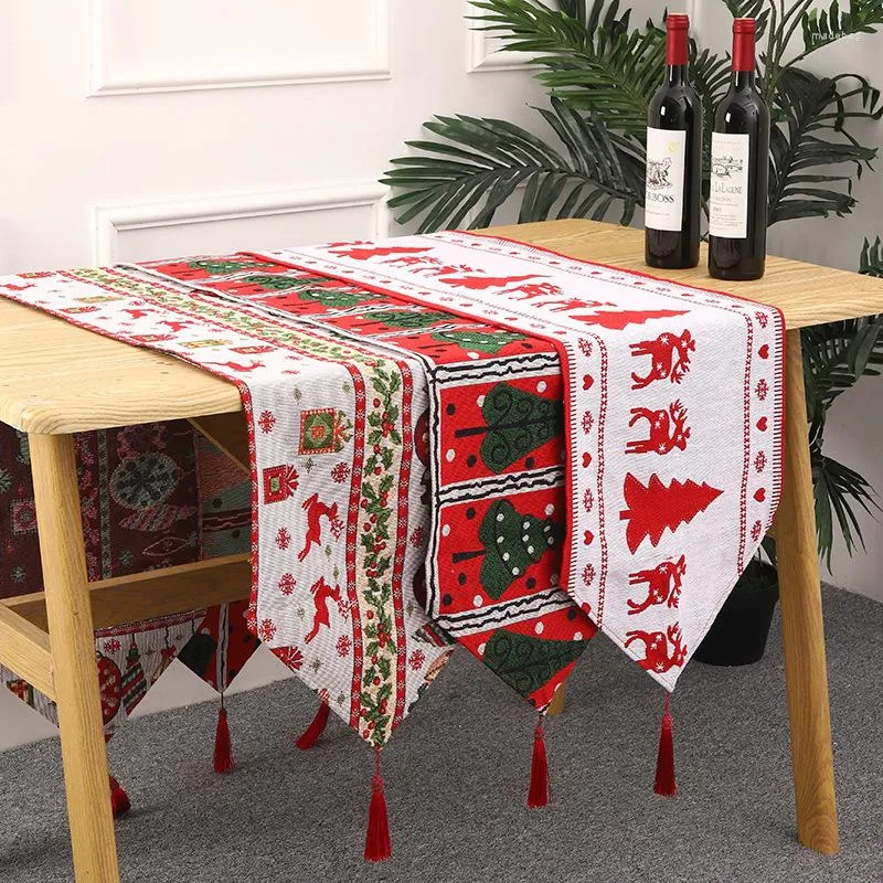 Christmas Decorations Embroidery Tablecloths Elk Snowman Table Runner Merry Ornaments Navidad Xmas Gift For Children