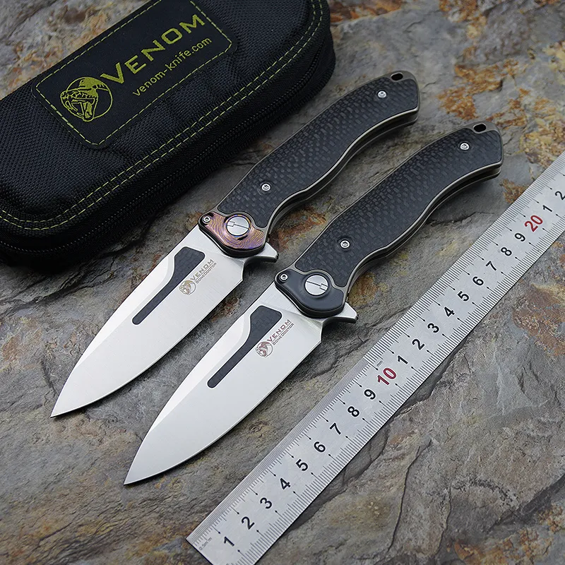 Кевин Джон Venom Knife M390 Bone Doct Doction Titanium CF Timascus ручка Flipper Outdoor Hunting Pocket Складывание ножей быстро открыто