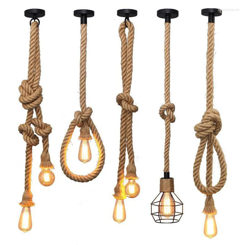 Pendant Lamps Vintage Rope Lights Attic Personality Industrial E27 Indoor Lightings For Loft/Living Room/Bar Retro Hanging Lamp