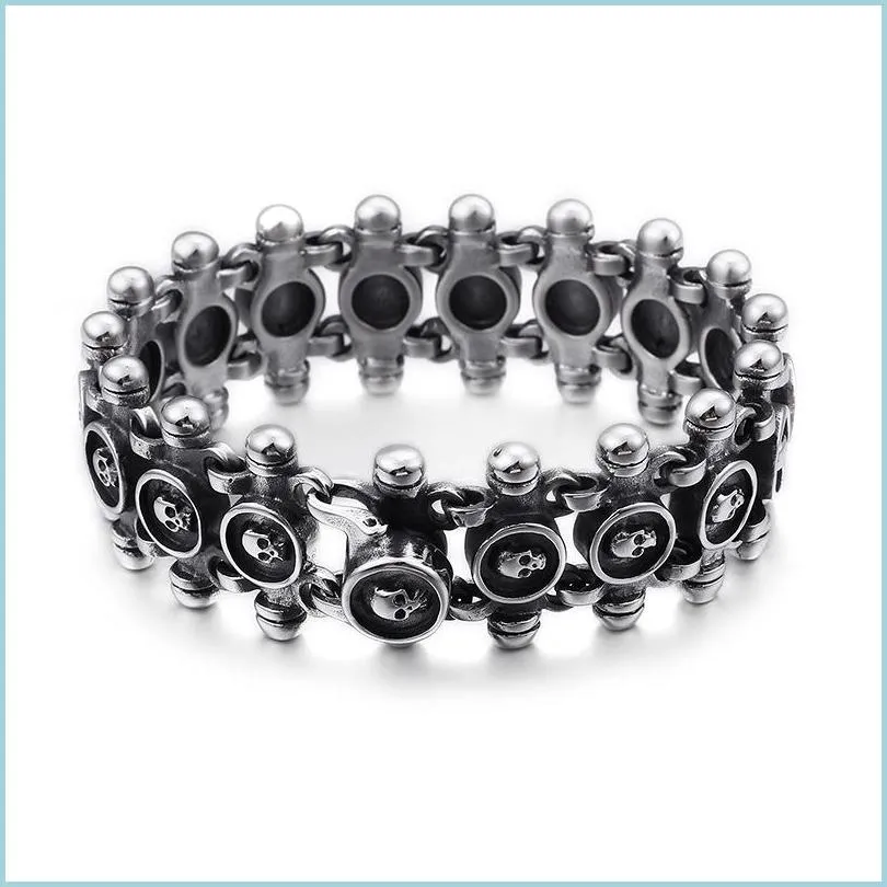 Link -keten Punk Rocker SKL -armband voor mannen Kwaliteit Roestvrij staal Massieve sieraden Gothic 26mm brede heren Vriendschapsarmbanden Dr Dh6qa