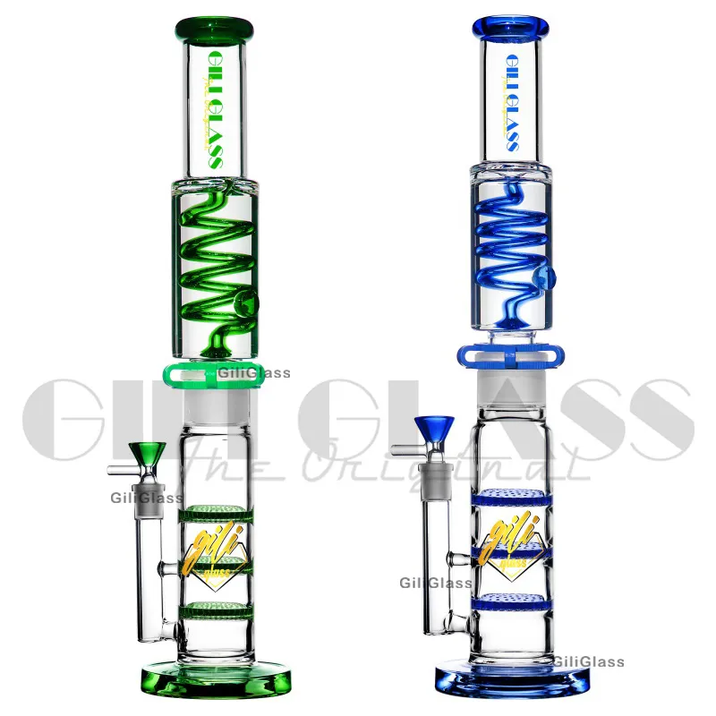 16.5 inches Glass hookahs Straight Bong Glycerin Freezable Coil dab rig Tube water pipe triple honeycomb perc heady glass pipes with quartz nails