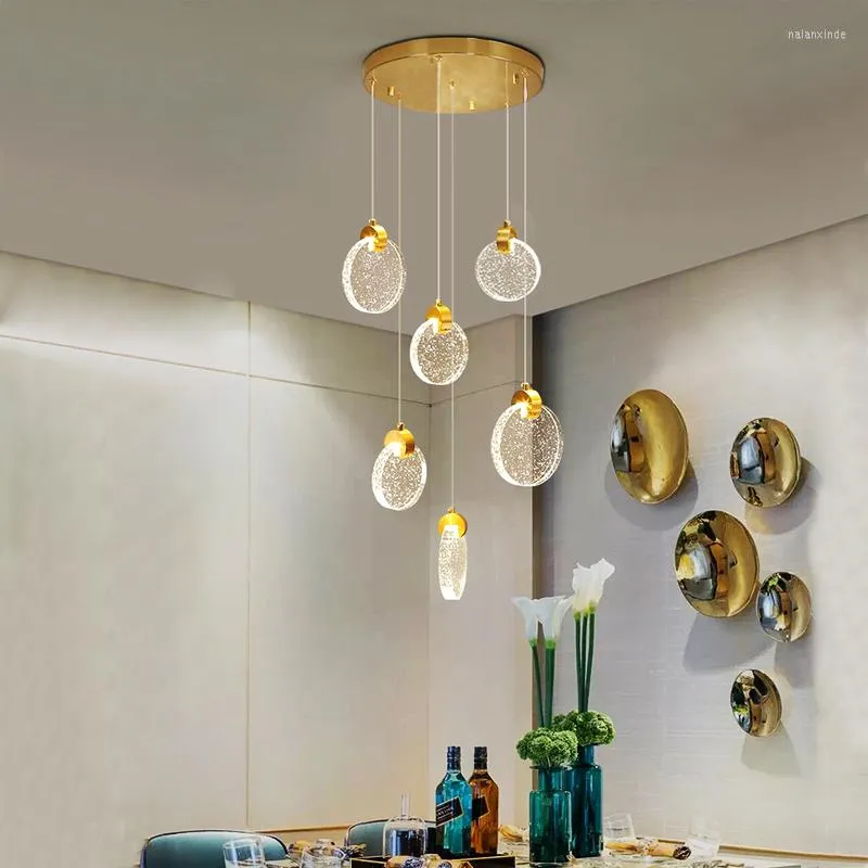 Lampes suspendues LED moderne Golden Villa escalier salon décoration de la maison lustre centre commercial corde de cristal