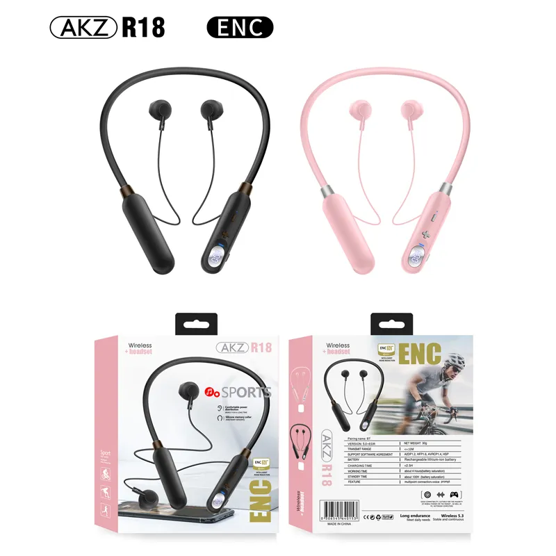 RZK R18 Neckband Bluetooth magnetiska h￶rlurar Tr￥dl￶sa sport h￶rlurar h￶rlurar h￶rsfritt spel headset Enc med LED -ljus