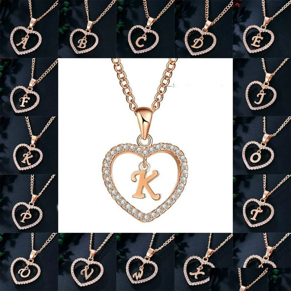 Pendant Necklaces Capital Heart Necklace For Women Girls Charm Personality 26 Letter Cz Love Pendant A-Z Alphabet Necklaces Fashion J Dhebh