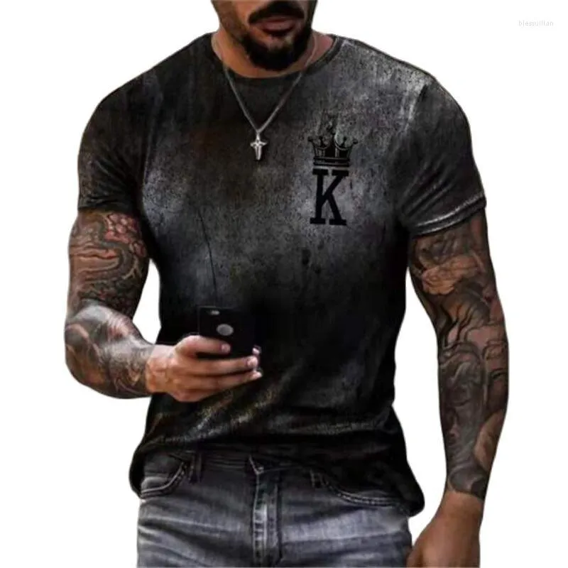 Magliette da uomo Poker K Gradient Stampa 3D Camicia da uomo manica corta Moda europea e americana Mens Summer Round Neck Streetwear Oversize