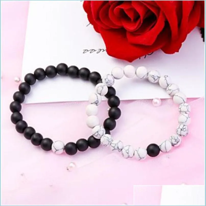 Perlenstränge 2 Teile/satz 8mm Weiß Howlith Stein Und Vulkangestein Lava Perlen Armbänder Set Für Frauen Männer Stretch Schmuck Geschenk A1803 Dhmzn