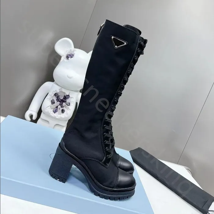 Designer Women Boots Monolith shiny Combat Shoes nylon Hailf Outdoor Thick Bottom Mid-length long Boot 35-40