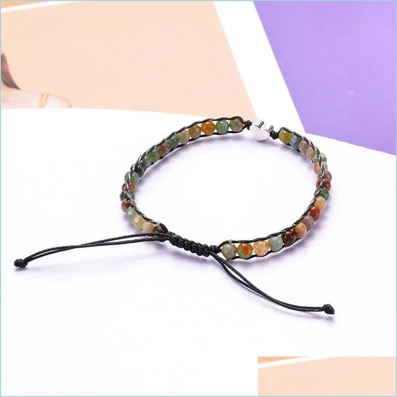 Beaded Strands Natural Indian Colorf Agate Twining Strands Copper Peach Heart Beaded Woven Adjustable Bracelet Drop Delivery 2022 J Dhacw