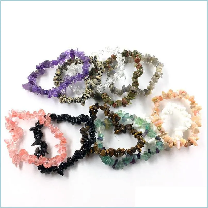 Beaded Strands Brins perlés Mticolor Brisé Pierre Naturelle Perles Bracelets Pour Femmes Guérison Cristal Quartz Élasticité Bracelet M Dhhoc