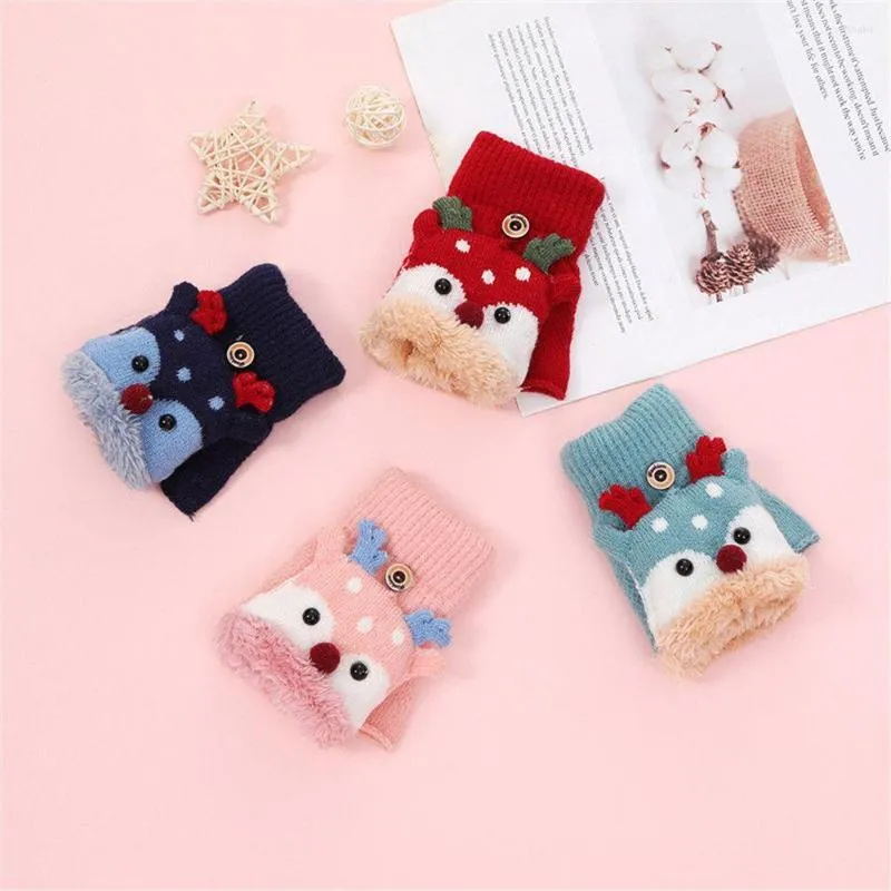 Accessoires pour cheveux 1 paire épaississement hiver sans doigts en peluche velours chaud dessin animé renne enfants gants enfants mitaines