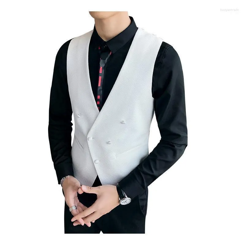 M￤ns v￤star M￤ns vita dubbelbr￶st m￤n passar Vest Black Red Business Casual Stor storlek 5xl Nightclub Man Waistcoat