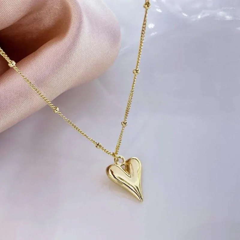 Kedjor 9xl03k koreansk enkel gyllene kärlek S925 sterling silver söt hjärta hänge halsband 3 stycken