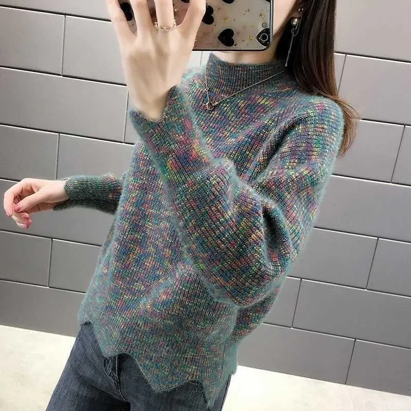 Women's Knits Tees 2022 Winter Clothes Women Pullovers Turtleneck Oversized Tops Female Long Sleeve Knit Top Green Sweater Sweaters Jersey Blouses T221012