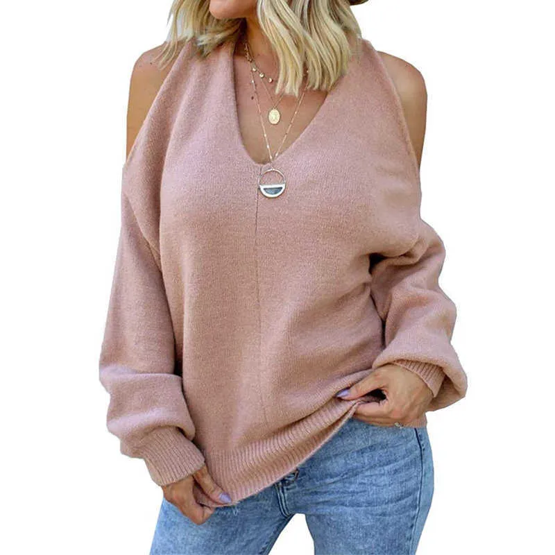 Women's Knits Tees Sexy V-neck Off-shoulder Knitted Pullover Sweater Autumn Winter Fashion Cross-wrapped Chest Open Back Top Women Oversized Casual T221012