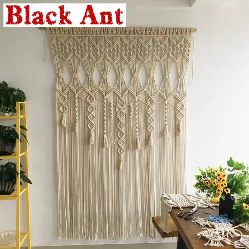 Gordijn beige handgeboden muur hangende geweven tapijtruimte macrame gordijnen bruiloft slaapkamer café boho decoratie