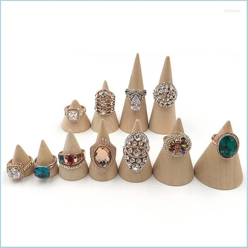 Torebki biżuterii torebki biżuterii drewniane uchwyt na pierścień palca stojak na pierścienie biżuteria wystawcy posiadacze skrzynki stożkowe juwellery orga dhpxo
