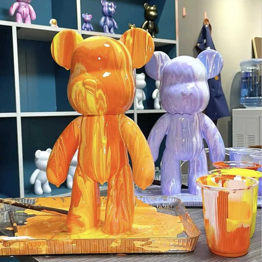 Bear Brick Figurine for Fluid Pour Painting creative DIY Painting Bear Fluid  Painting Creative White Mold Made Doll Figurine Toys Home Room 
