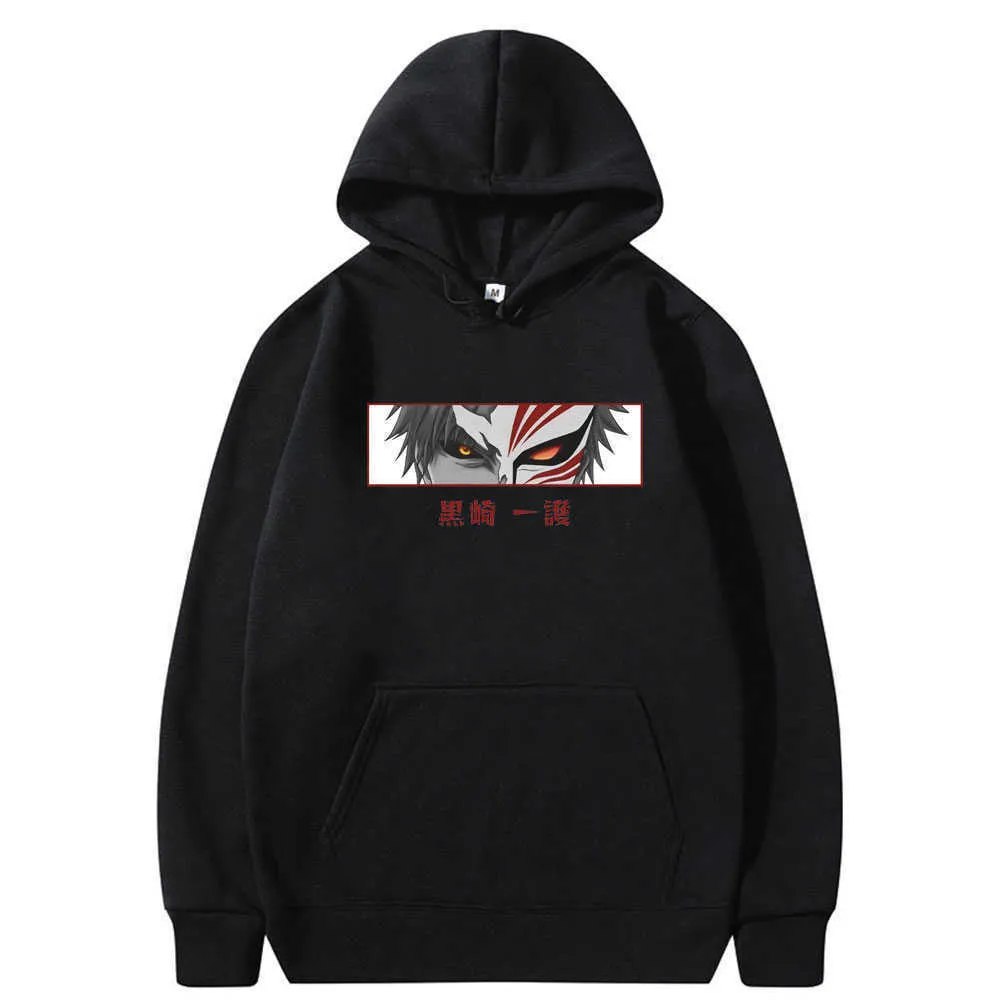 Erkek Hoodies Sweatshirts Sıcak Yeni Bleach Ichigo Kurosaki Anime Manga Hoodies Grafik Karikatür Erkek Kadın Moda Giysileri Erkek Uzun Kollu Gevşek Sweatshirt T221008