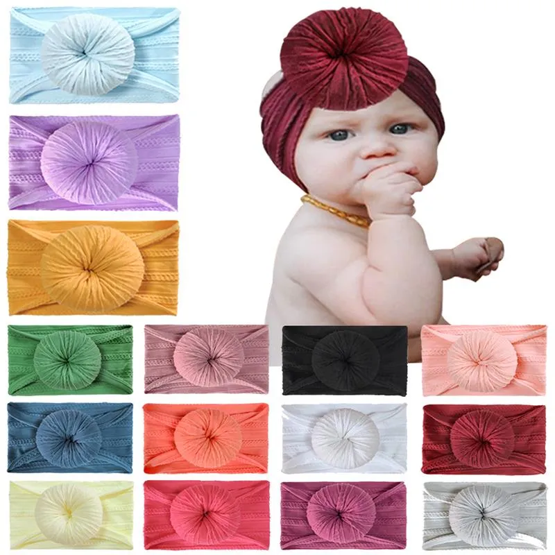 New Baby Girls Knot Ball Headbands Kids Turban Nylon Hair Band Niños Headwear Boutique Accesorios para el cabello 18 colores