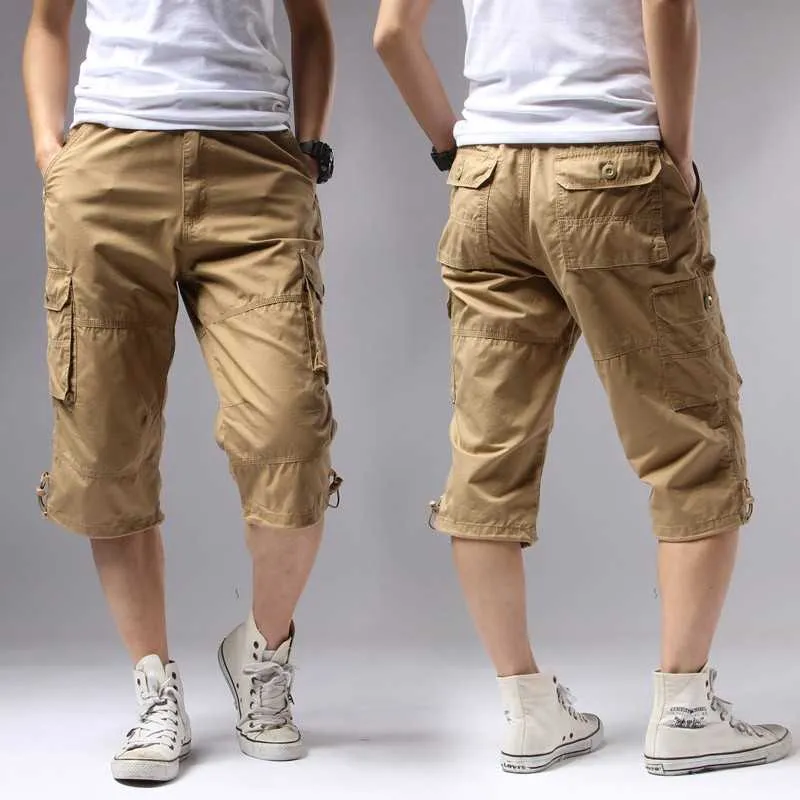 Mäns shorts avslappnade vanliga fasta fickor khaki svart bomull sommarlastarmé gren 1505# g221012